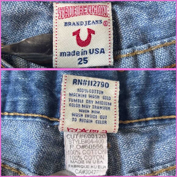 TRUE RELIGION Blue Jean Short Cut Off Raw Hem Daisy Distressed Low Rise 25 - Picture 6 of 7